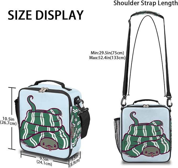 cfpolar Kids Lunch Bag, Green Snake Wear Scarf Reusable Insulated Lunch Box for Kids, Thermal Cooler Lunch Tote Leakproof Lunch Box with Shoulder Strap for School Daycare