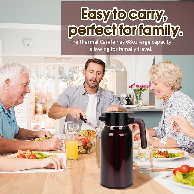 68oz Thermal Coffee Carafe, Stainless Steel Carafes for Hot Liquids 24 Hours, Insulated Coffee Carafes For Keeping Hot Coffee, Hot Water, Tea, Hot Beverage (Red)