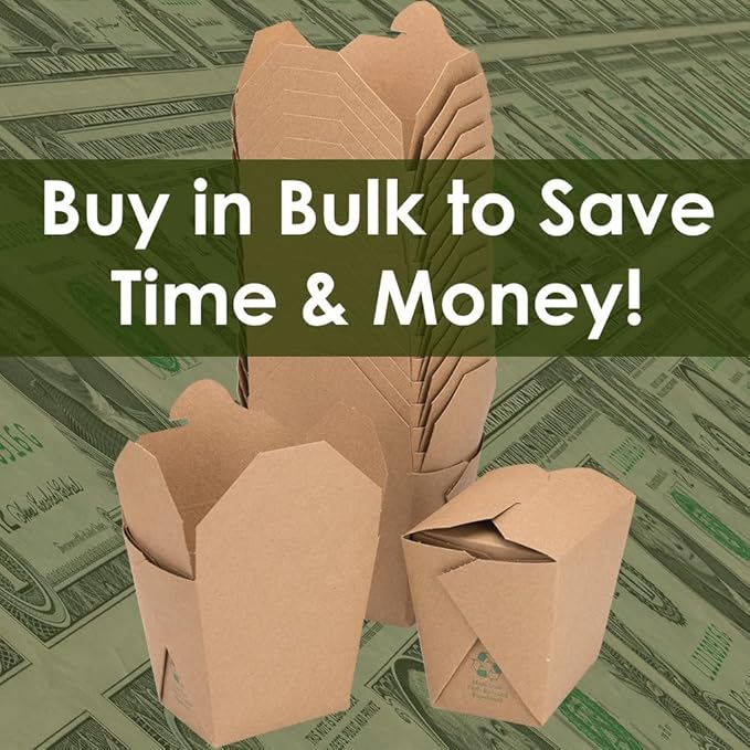 100% Recyclable 8oz Brown Chinese Take Out Boxes 50pk. Leakproof Greaseproof To Go Containers For Restaurants Event Parties Food Service. Best Value Bulk Pack Microwaveable and Stackable Meal Pails.