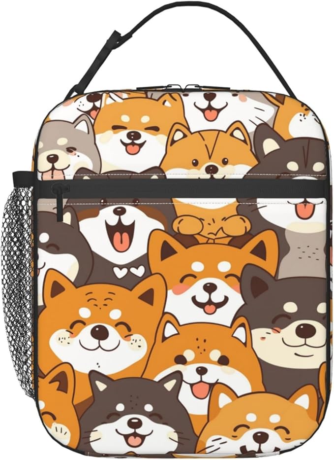 Reusable Shiba Inu Lunch Box for Kids Girls Boys Women Adult, Insulated Cute Dog Faces Lunch Bag,Polyester Cooler Handbags Case for School Picnic Work Travel Beach or Hiking (Multicolor)
