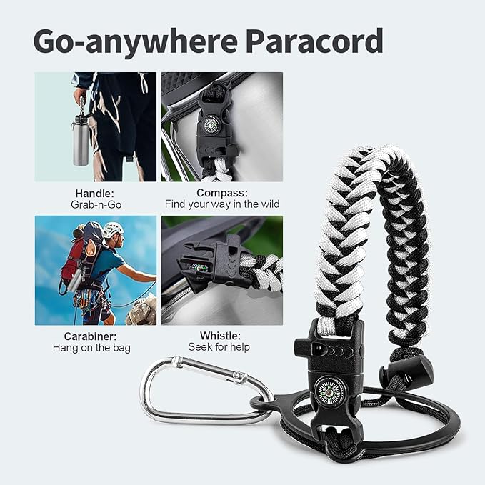 40 oz Insulated Water Bottle with Straw (Cold for 48 Hrs), Stainless Steel Triple Wall Vacuum Sports Water Jug, Leakproof Hydro Cup Flask with Paracord Handle & Straw Spout Lids & DIY Stickers