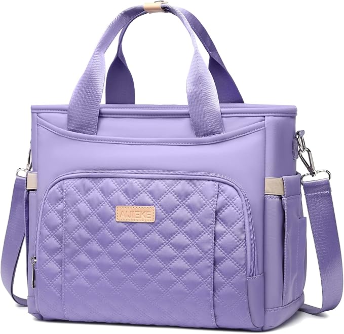 AIJIEKE Insulated Lunch Bag for Women, Lunch Box, Lunch Tote for Work, Large Leak Proof Cooler Bag with Removable Strap, Adult Reusable Lunchbag for Picnic Office Beach, Light Purple