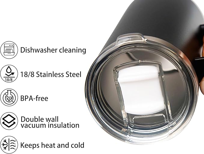 14 oz Stainless Steel Vacuum Insulated Tumbler with handle & MacSlider Lid, Dishwasher Safe & Spill Proof Coffee Cup, Travel Mug for Hot/Cold Drinks, Durable Design - Black