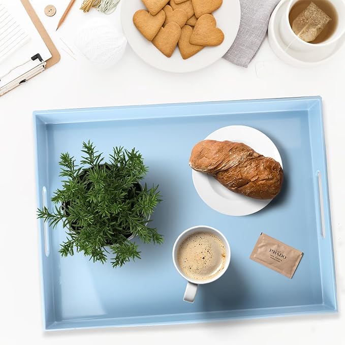 Spsyrine Serving Tray with Handles, Plastic Decorative Tray for Coffee Table, Living Room, Home Decor, 3040B