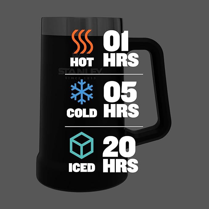 Stanley Stay-Chill Beer Stein 24 oz | Heavy Duty Big Grip Handle | Beer Tumbler Drink Cup, Holds 2 Cans | Insulated Stainless Steel Party Mug | BPA-Free