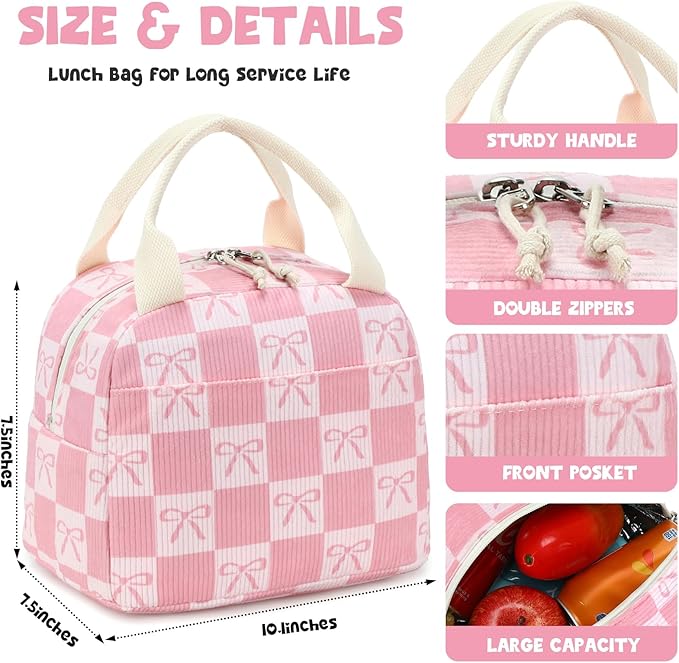 Bluboon Lunch Bag for Women Men Cute Corduroy Lunch Tote Bags Reusable Insulated Lunch Box Large Capacity Reusable Insulated Cooler for Work Picnic or Travel