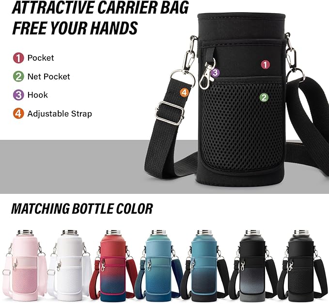 32 oz Insulated Water Bottle | Thickened Stainless Steel Vacuum Metal | Portable Sports Water Jug for Gym and Hiking with Straw, Carrier Bag, Handle Strap | BPA-Free 32 oz