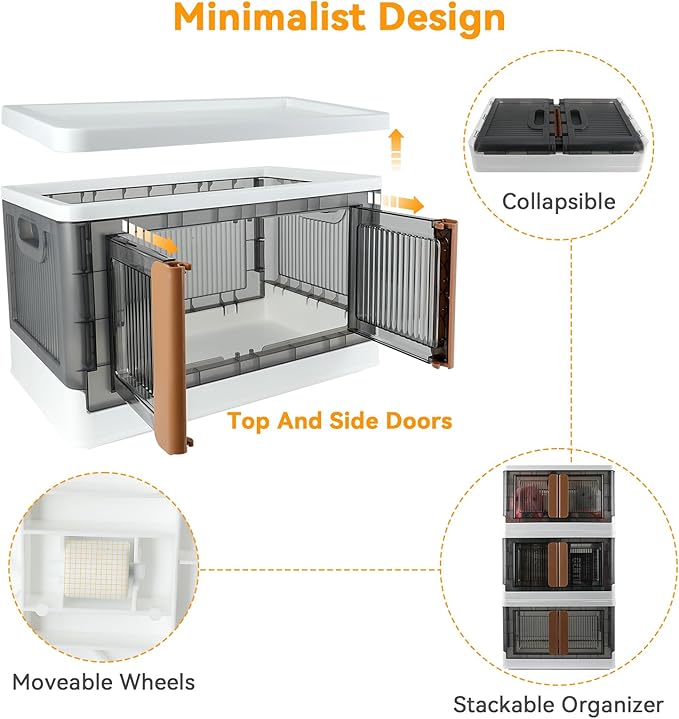 Storage Bins, Cabinet with Lids, 8.4 Gallon Capacity (Per One), 4 Pack, Stackable, With Door And Buckle, Collapsible, Transparent, For Toys, Cloth, Books