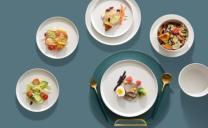 FINE&NICE 12PCS Melamine Dinnerware Sets, Outdoor Dinnerware Sets for 4,Durable Camper Dinerware,Lightweight, Dishwasher Safe and BPA Free(Spotty White)