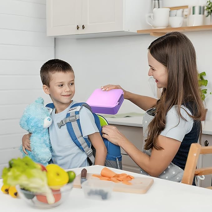 Bento Lunch Box for Kids, Lunch Box Adult with 17oz Soup Thermo, Folding Fork & Spoon, Leakproof Lunch Food Containers with 4 Compartment for School, Office, Travel and Park Pinic