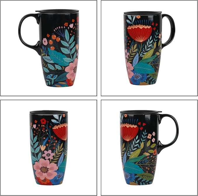 Topadorn Ceramic Mug Pink Flower Porcelain Coffee Mug with Gift Box,17oz. Pink Flower