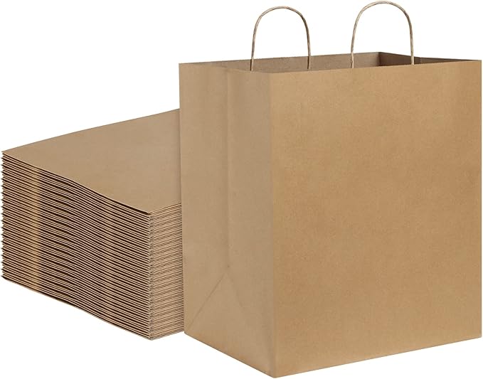 BagDream Kraft Paper Bagsr 50Pcs 14x10x15.75 Ultra Wide Large Paper Gift Bags with Handles for Takeouts, Parties, Shopping, Food Packing, Recyclable Food Service Bags Brown Paper Grocery Sacks