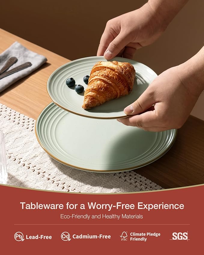 Famiware Jupiter Dinnerware Set, Plates and Bowls Dish Sets for 6 (18 Pieces), Microwave and Dishwasher Safe Stoneware Speckled Tableware, Chip and Scratch Resistant, Light Green