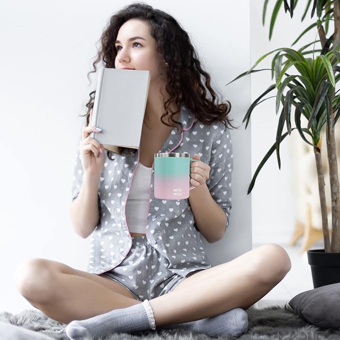 WETOWETO 14 oz Coffee Mug Set, Vacuum Insulated Camping Mug with Lid, Double Wall Stainless Steel Travel Tumbler, Coffee Cup Outdoor, Powder Coated Sweet Taffy