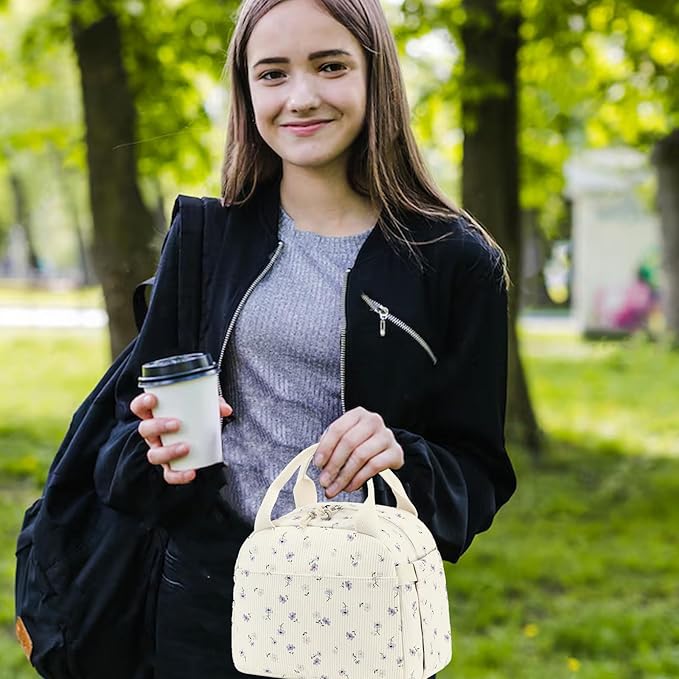 Bluboon Lunch Bag for Women Men Cute Corduroy Lunch Tote Bags Reusable Insulated Lunch Box Large Capacity Reusable Insulated Cooler for Work Picnic or Travel