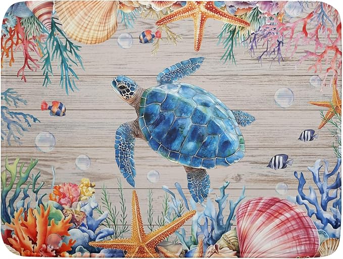 Sea Turtle Dish Drying Mat 18x24 inch Tropical Ocean Fast Dry Absorbent Microfiber Dishes Drainer Rack Pad for Countertop Bar Table Decor