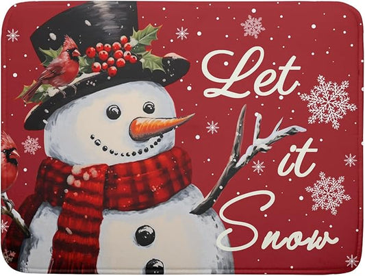 Christmas Snowman Dish Drying Mats for Kitchen Counter 18×24 Inch Snowflake Let It Snow Large Microfiber Drying Mat Kitchen Accessories Dish Rack Mat Drainer Pad Washable Absorbent