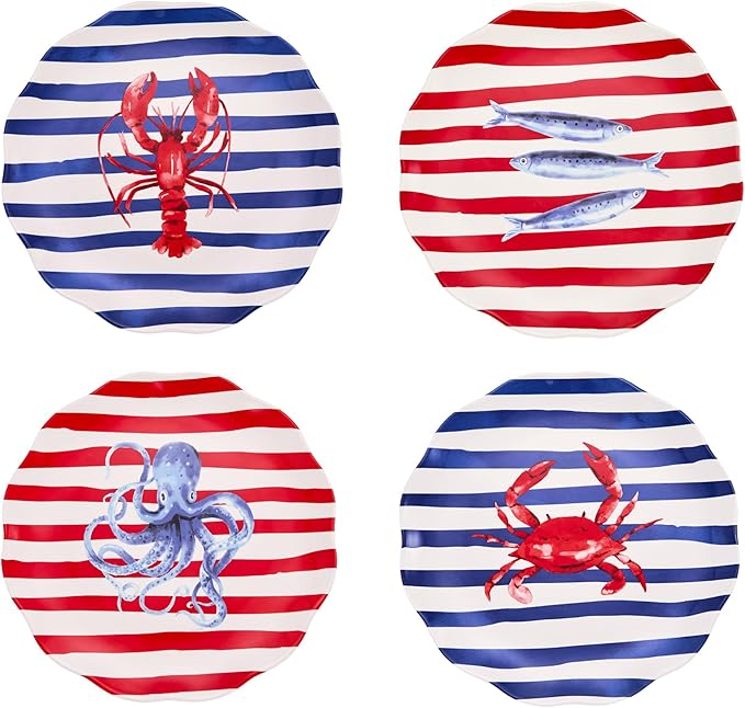 Bico Ocean Wonders Scalloped Dinner Plates Set of 4, 11 Inch Large Ceramic Plates for Pasta, Steak, Stylish Serving Dishes, Microwave and Dishwasher Safe, Gift for Housewarming and Thanksgiving