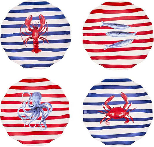 Bico Ocean Wonders Scalloped Dinner Plates Set of 4, 11 Inch Large Ceramic Plates for Pasta, Steak, Stylish Serving Dishes, Microwave and Dishwasher Safe, Gift for Housewarming and Thanksgiving