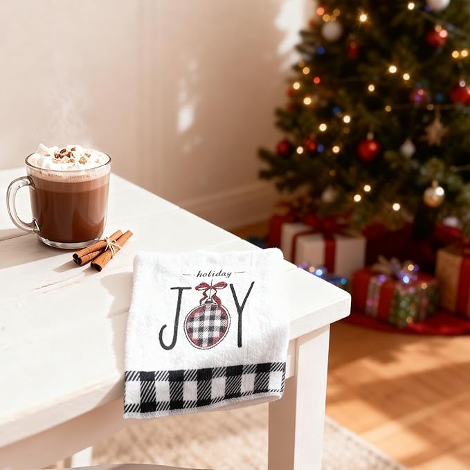 Black & White Buffalo Plaid Christmas Kitchen Towels Set of 2 | 18x26 Inch Dish Towels with Xmas Tree Holiday Decor for Farmhouse Kitchen & Bath