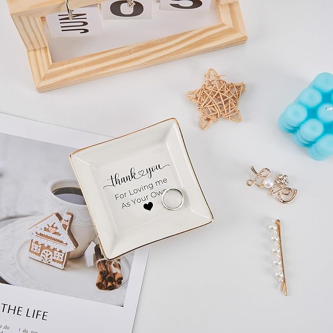 Bonus Mom Gifts for Step Mom Ring Dish Jewelry Tray for Mother in Law Birthday Mothers Day Valentine's Christmas Stepmom Gift, Thank You for Loving Me As Your Own Mother in Law Wedding Gifts