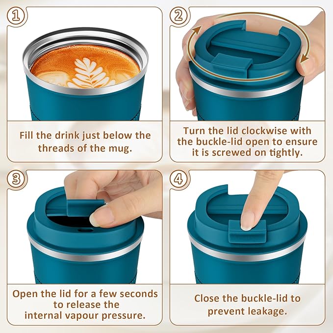 KETIEE Travel Coffee Mug 12oz: Insulated Coffee Cup with Leakproof Lid, Coffee Tumbler, Reusable Coffee Cups with Seal Lid, Vacuum Stainless Steel Coffee Mug to Go for Hot/Ice Coffee Tea (Blue)