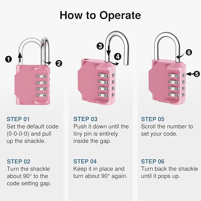Puroma Combination Lock 4 Digit Waterproof Locker Locks Secure Outdoor Padlock for Gym Lockers, Toolboxes, Gates, Fences, Storage, Sports Locker, Cabinets (Rose Pink)
