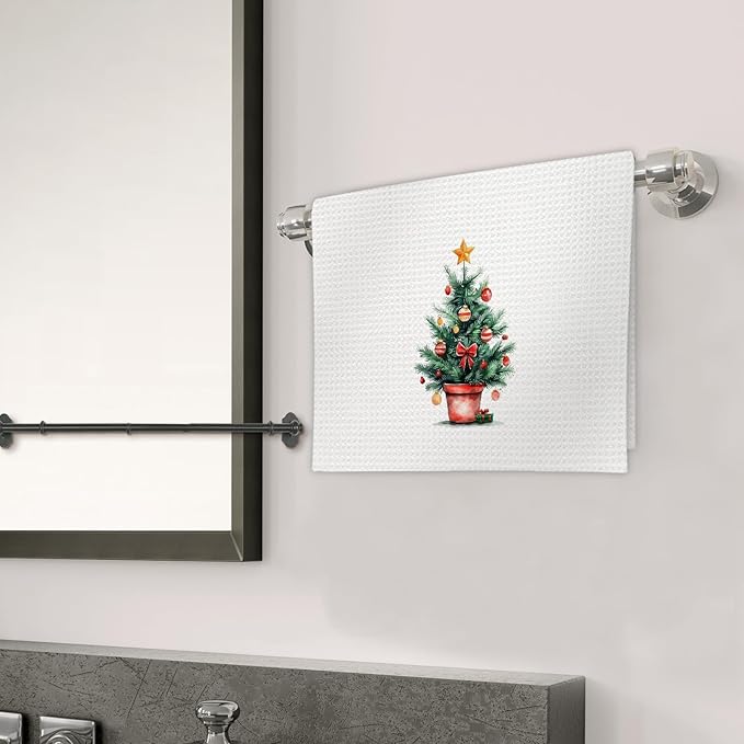 Christmas Tree Kitchen Towels, Christmas Winter Dish Towels, Xmas Tree Winter Holiday Decorative Hand Towels for Bathroom, Rustic Xmas Farmhouse Kitchen Bathroom Decor(16x24 Inch)