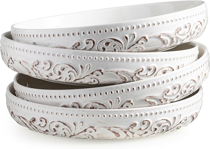 YHOSSEUN Pasta Bowls Set of 4, 50 OZ Large Salad Serving Bowls, 9.75" Pasta Plates Shallow Bowls Set, Microwave Dishwasher Safe, Antique Morning Glory