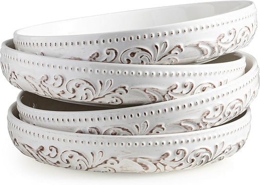 YHOSSEUN Pasta Bowls Set of 4, 50 OZ Large Salad Serving Bowls, 9.75" Pasta Plates Shallow Bowls Set, Microwave Dishwasher Safe, Antique Morning Glory