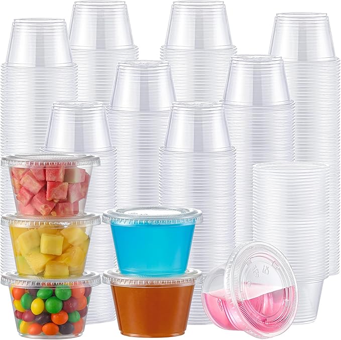 AOZITA 400 Set 4 oz Portion Cups, Jello Shot Cups with Lids, Disposable Plastic Condiment Dipping Sauce Cup, Small Containers for Salad Dressing