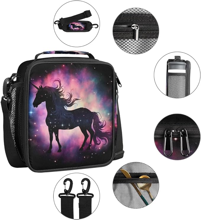 Rainbow Galaxy Animal Unicorn Lunch Bag Box for Kids Boys Girls Insulated Lunch Tote Bag with Adjustable Shoulder Strap Reusable Waterproof Thermal Cooler Bag for School Work Picnic Women Men
