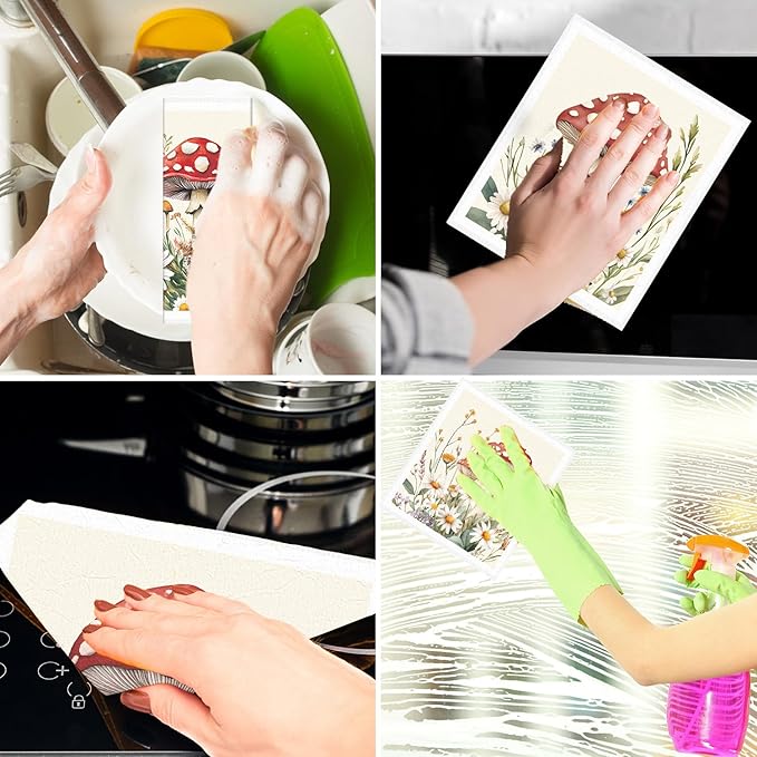 Red Mushroom Swedish Dishcloths for Kitchen - 6PCS Mushroom Swedish Cloths for Washing Dishes, Reusable Dish Towels Gift, Funny Washable Cleaning Sponge Fast Drying