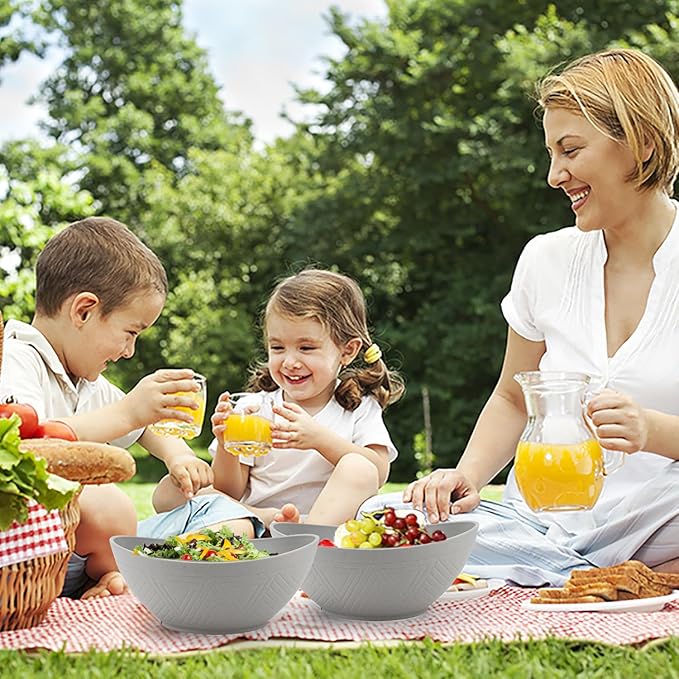 Wrova Wheat Straw Bowls Set,Unbreakable Large Salad Bowls Set of 2,Microwave and Dishwasher Safe Bowls Plastic Bowls for Eating,BPA Free Salad Bowl for Serving,Oatmeal and Salad.Gray