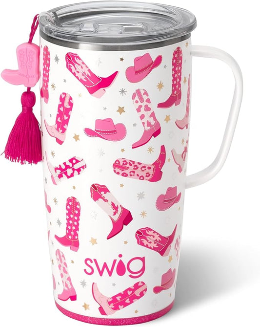 Swig Life 22oz Travel Mug, Insulated Tumbler with Handle and Lid, Cup Holder Friendly, Dishwasher Safe, Stainless Steel, Travel Coffee Cup, Insulated Mug with Lid (Let's Go Girls)