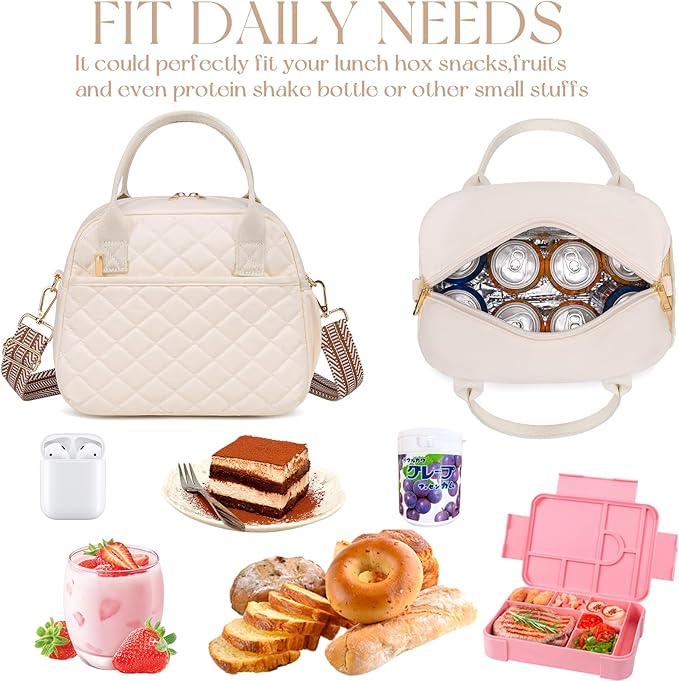 CAMTOP Lunch Box for Women Men Insulated Lunch Bag Lunch Tote Bag Leakproof Thermal Cooler Large Capacity for Travel Work School Picnic (Shoulder-Beige)