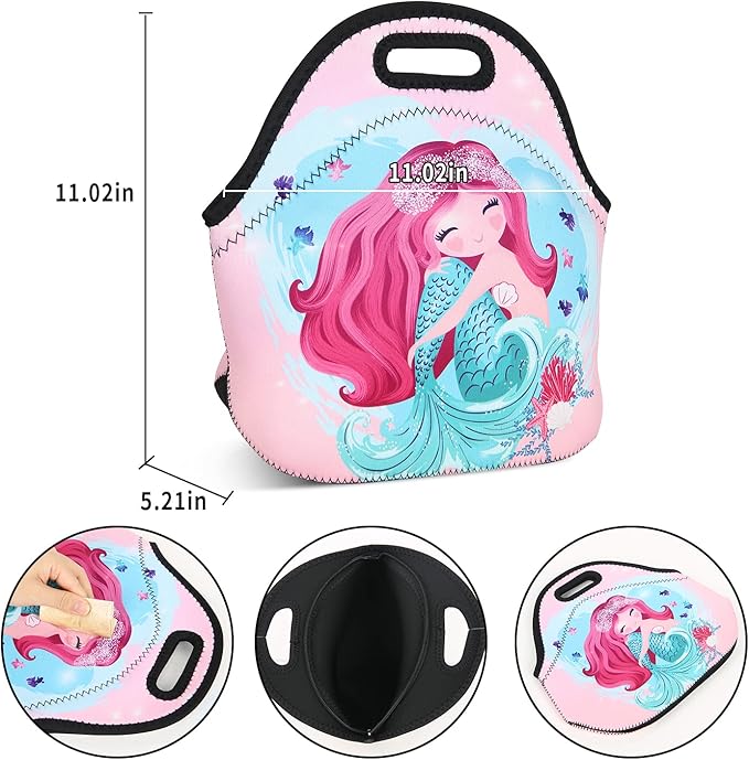Violet Mist Women's Cute Reusable Neoprene Lunch Bag Pink Mermaid Thermal Insulated Lunch Box