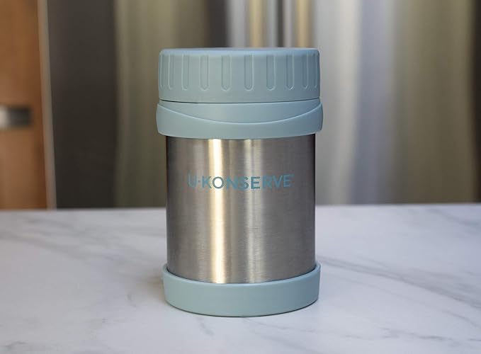 U Konserve Stainless Steel Insulated Food Jar 12oz - Leak-Proof Seafoam Blue Lid - BPA Free - Thermal and Double-Walled to Keep Food Hot and Cold