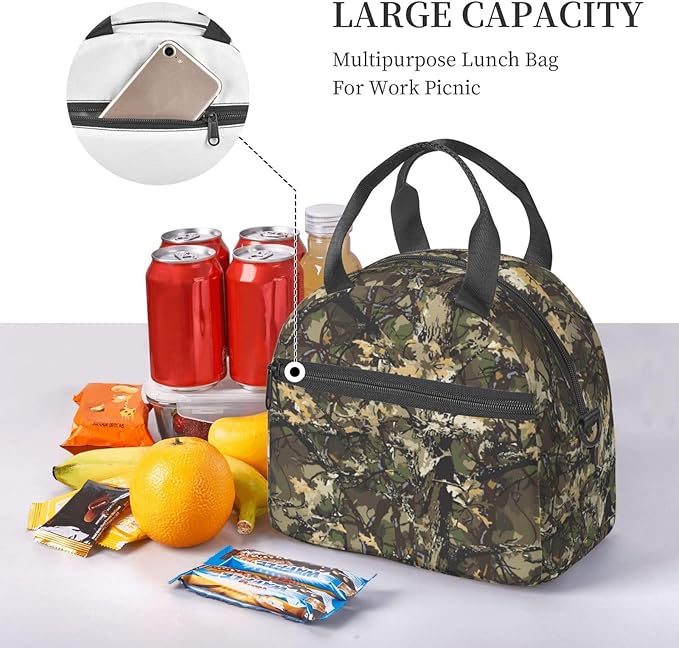 Camo Reusable Insulated Lunch Box Waterproof Lunch Bag with Detachable and Adjustable Shoulder Strap for Office Picnic or Travel