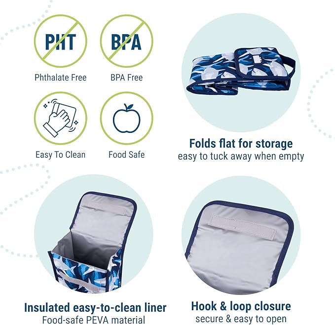 Wildkin Kids Insulated Lunch Bag – Reusable, Ideal for Hot/Cold Snacks, School & Travel - Sharks