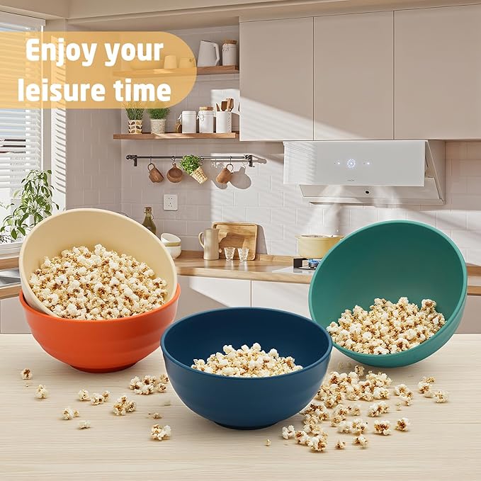 Wheat Straw Bowls 60 OZ, Unbreakable Large Salad Bowls Set of 6, Microwave and Dishwasher Safe Big Popcorn Bowls, Plastic Serving Bowls for Eating, Soup, Cereal and Salad (Multi Colors)