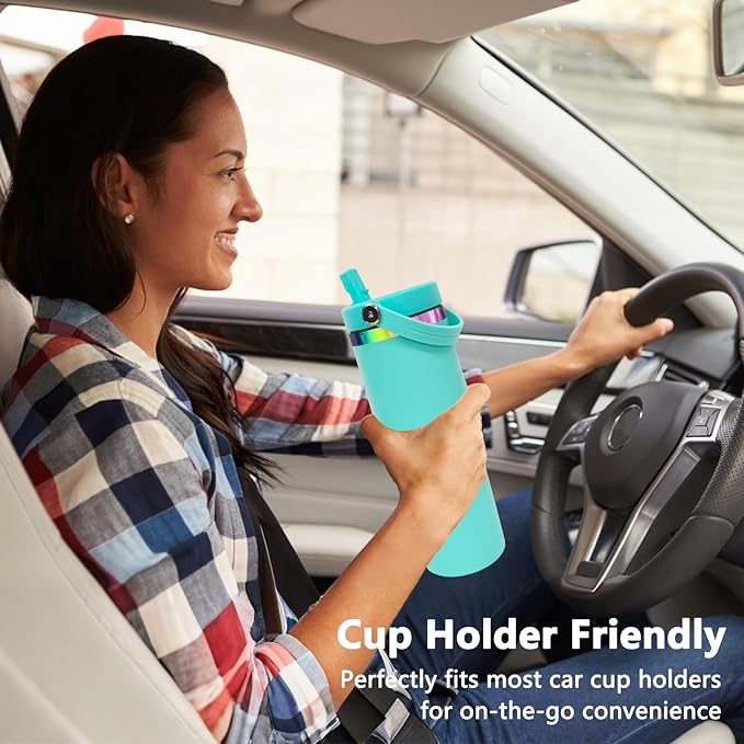 30 oz Tumbler Bulk with Handle and Straw, Vacuum Insulated Tumblers with Flip Straw and Top Handle, Leakproof Powder Coated Tumbler, Stainless Steel Travel Mug for Coffee Water (Blue, 8 Pack)