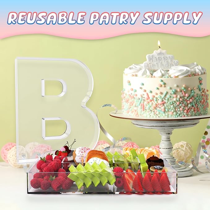 11" Acrylic Letter Charcuterie Box, Reusable Fillable Alphabet Number Shaped Form Tray for Birthday Anniversaries, Party Decorative Serving Plates Display Candy Cake (B)