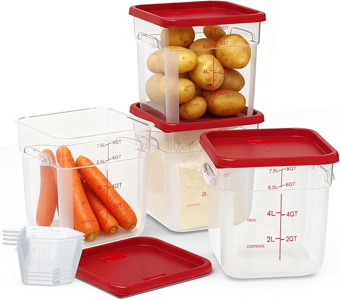 4 Pack 8 Quart Square Clear Food Storage Containers with Lids Cereal Containers Storage Airtight Food Storage Containers for Restaurant Kitchen Home