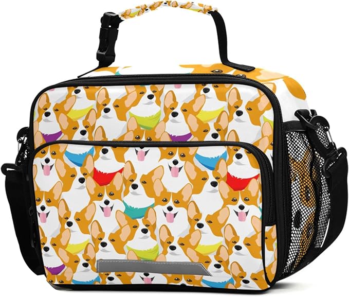 ALAZA Corgi Kids Lunch Box, Dogs Lunchbox Insulated Reusable Meal Container Lunch Bag with Shoulder Strap for School Girls Boys