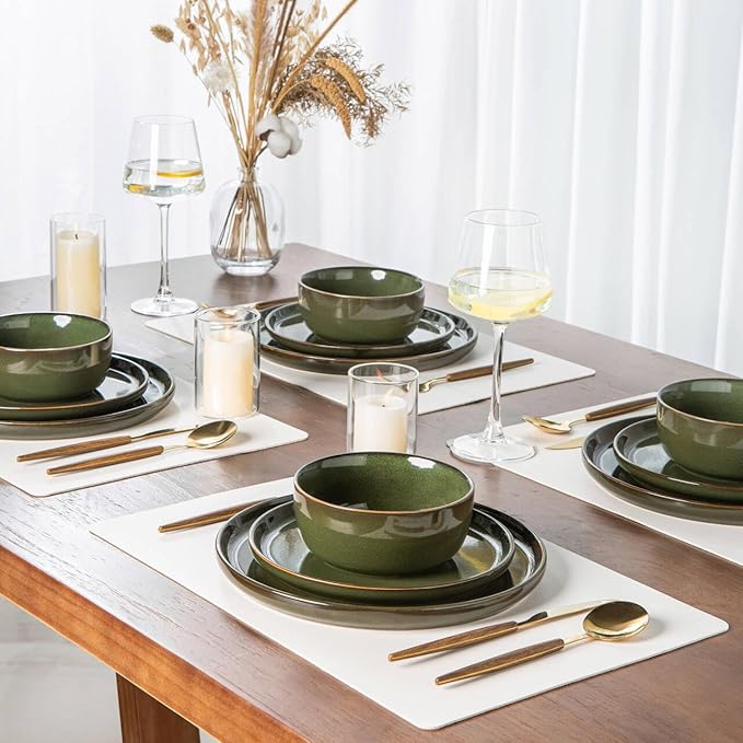 AmorArc Stoneware Dinnerware Sets,Round Reactive Glaze Ceramic Plates and Bowls Set,Highly Scrath Resistant | Dishwasher & Microwave Safe Dishes,Service for 6 (18pc)