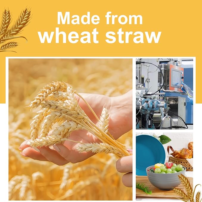 Rubtlamp 16Pcs Plastic Wheat Straw Dinnerware Set, Reusable Plastic Dishes Set for 4, Kitchen Plates And Bowls Set (Deep Four Colors) Include Dinner Plates, Dessert Plates, Cereal Bowls, Cups