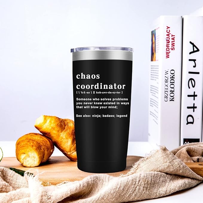 Chaos Coordinator Tumbler Cup,Christmas Gifts for Women,Unique Idea for Employee,Nurse,Boss Lady,Teacher,Office,Gifts for Women,Mom,Coworker,Birthday Gift,Thank You,20 oz Black Mug