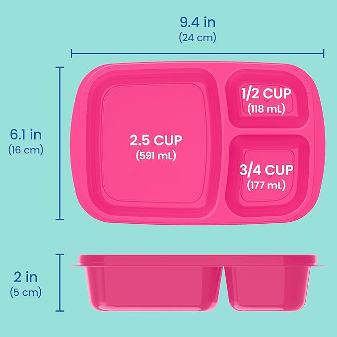 Bentgo Easyboxes - Original Stackable Lunch Boxes - Reusable 3-Compartment Food Containers for Kids and Adults - Bento Lunch Box for Meal Prep, School, & Work - BPA Free, Set of 4 (Jewel Brights)