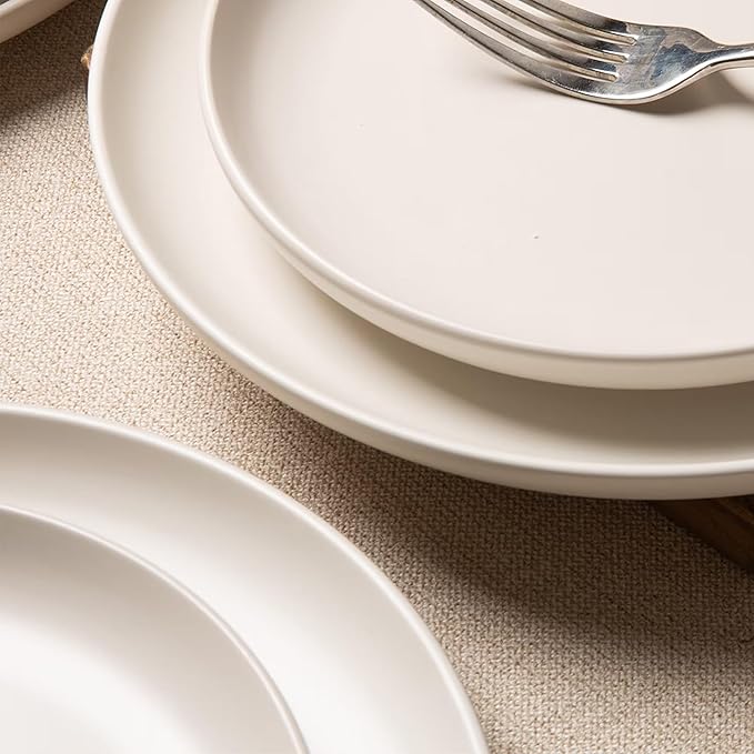 12-Piece Matte White Dinnerware Set,Stoneware Dinnerware for 4, Microwave & Dishwasher Safe, Stackable Design for Kitchen and Dining - Plates and Bowls